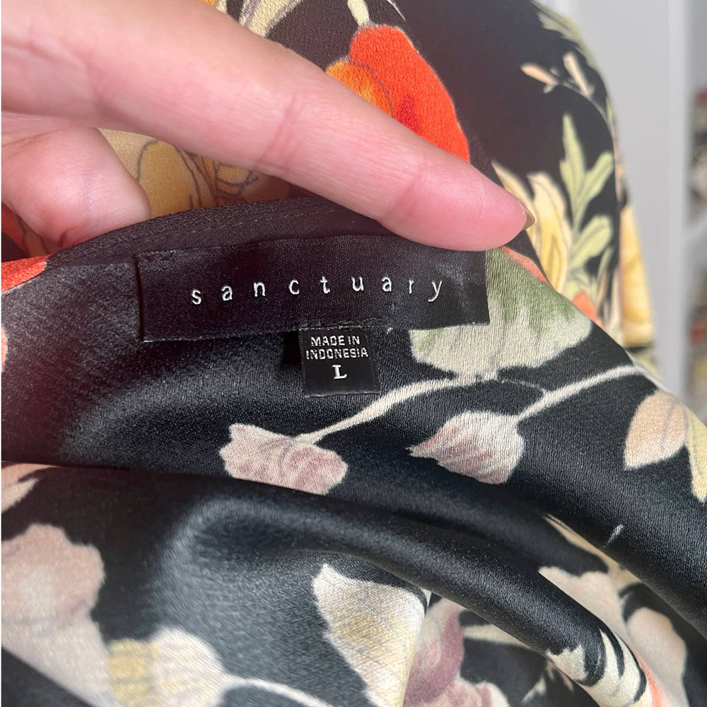 Anthropologie Dark Floral WRAP Midi "Home Spun Romance" Dress Black L 10 12 - Picture 6 of 7